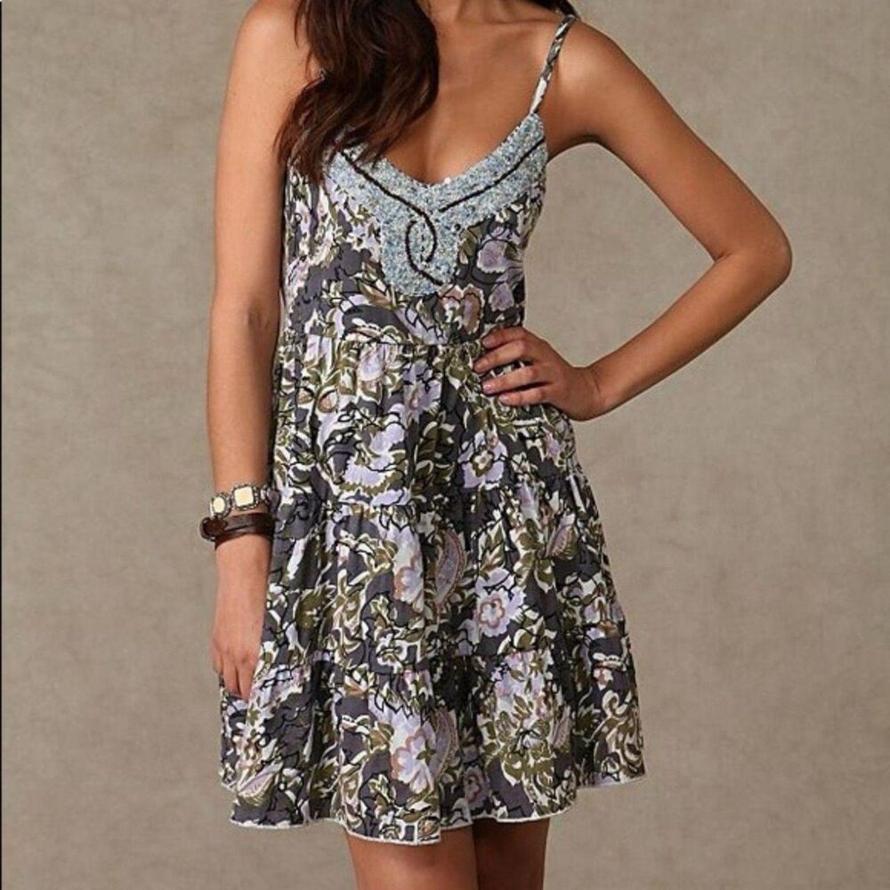 Free People Western Royalty Beaded Paisley Babydoll Dress Purple & Green Size L - Picture 2 of 12